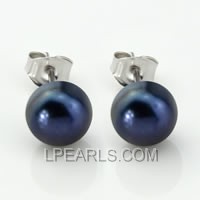 925 silver stud earrings with 7.5-8mm black button pearls